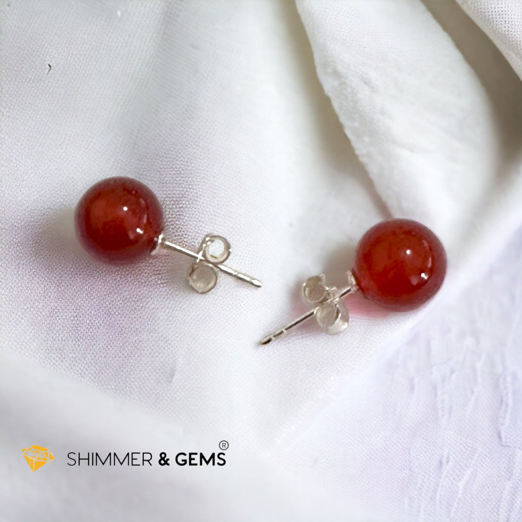 Red Carnelian 925 Silver Ball Earrings 8mm (Gold & Silver)