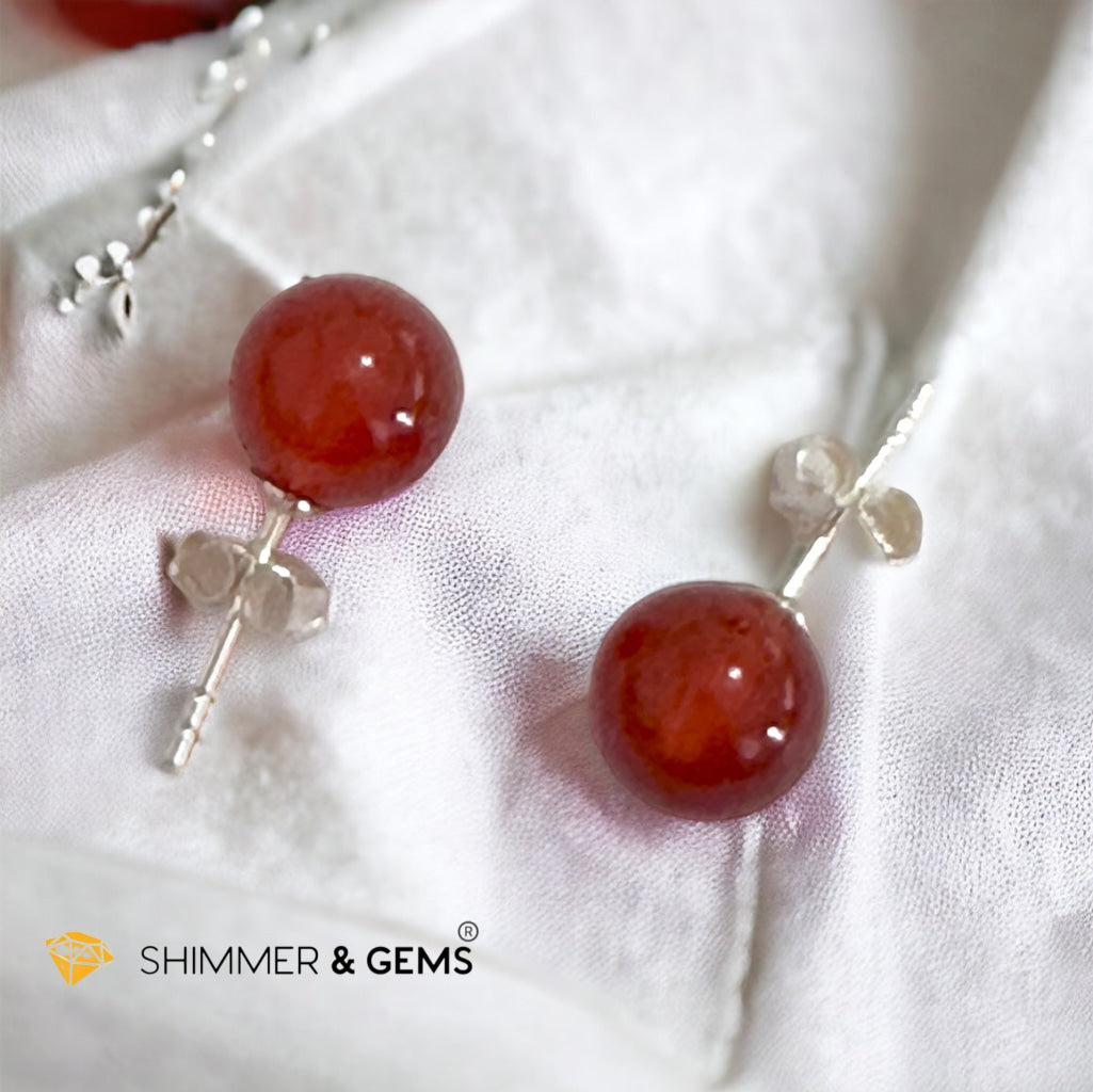 Red Carnelian 925 Silver Ball Earrings 8mm (Gold & Silver)