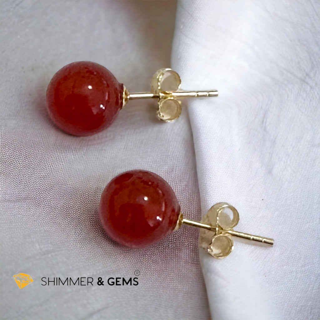 Red Carnelian 925 Silver Ball Earrings 8mm (Gold & Silver)