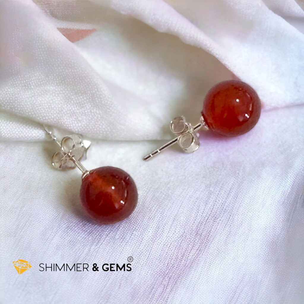 Red Carnelian 925 Silver Ball Earrings 8mm (Gold & Silver)