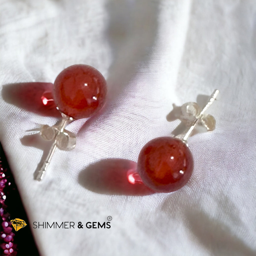 Red Carnelian 925 Silver Ball Earrings 8mm (Gold & Silver)