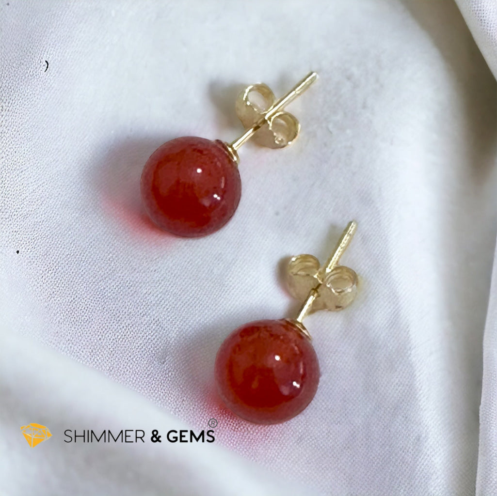 Red Carnelian 925 Silver Ball Earrings 8mm (Gold & Silver)