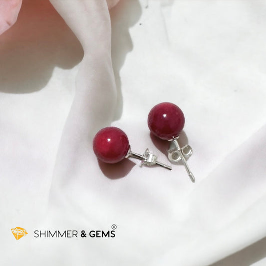 Red Coral 925 Silver Ball Earrings 8mm (Gold & Silver) (dyed)