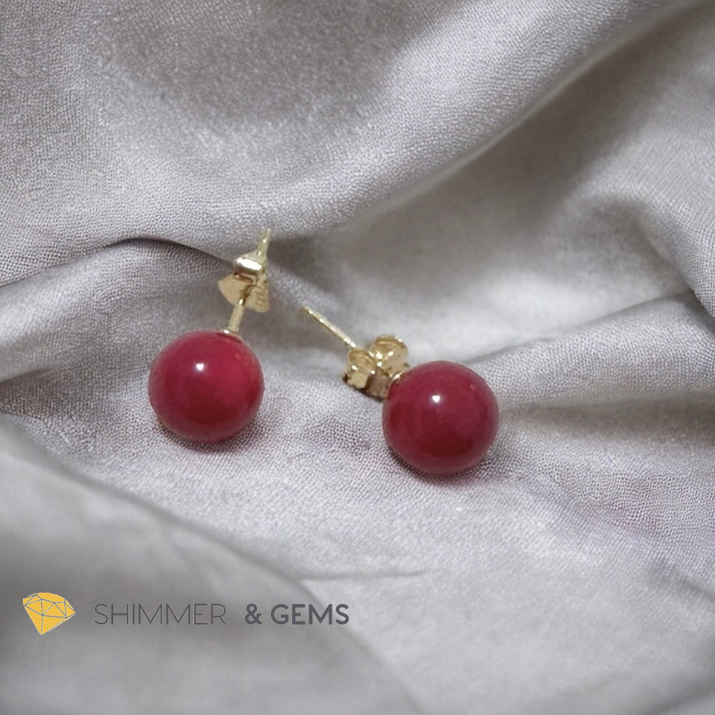 Red Coral 925 Silver Ball Earrings 8mm (Gold & Silver)