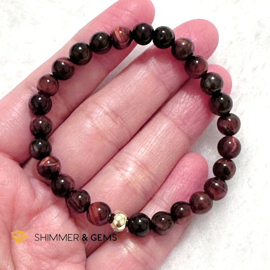 Red Tiger’s Eye 6mm Bracelet with 14k gold filled bead