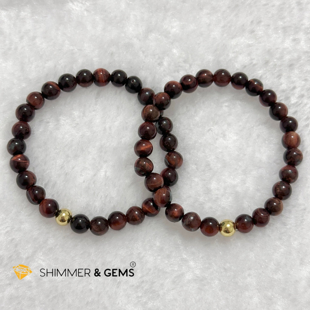 Red Tiger’s Eye 6mm Bracelet with 14k gold filled bead
