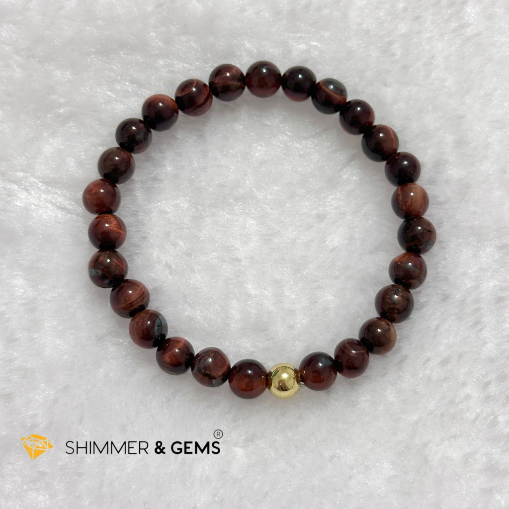 Red Tiger’s Eye 6mm Bracelet with 14k gold filled bead