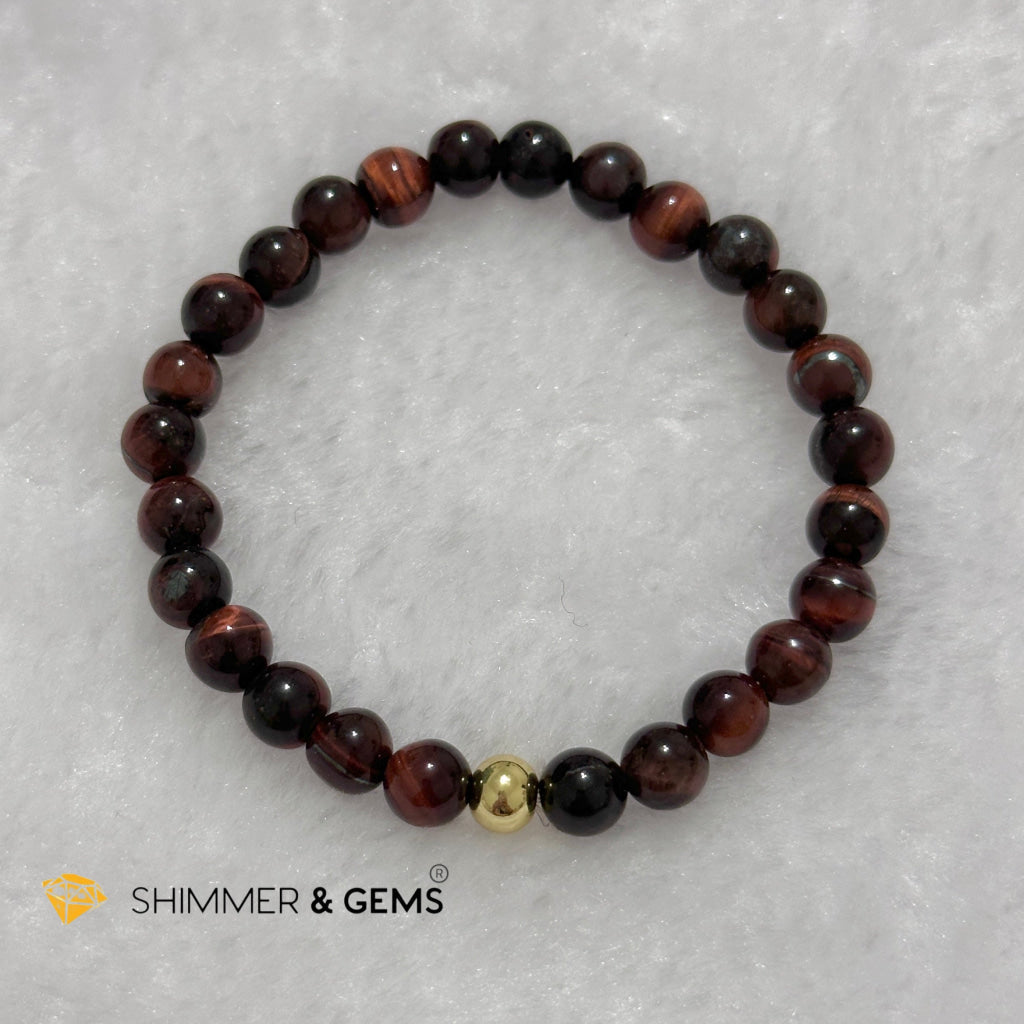 Red Tiger’s Eye 6mm Bracelet with 14k gold filled bead