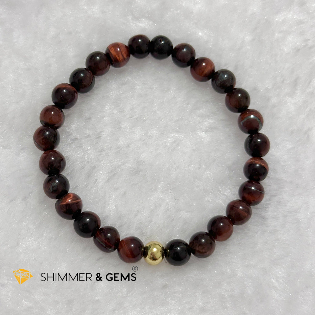 Red Tiger’s Eye 6mm Bracelet with 14k gold filled bead