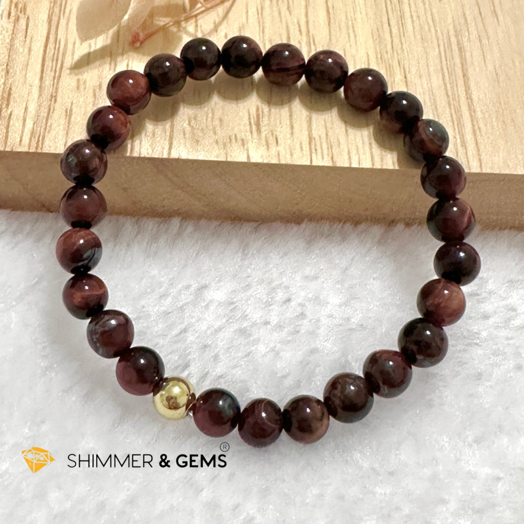 Red Tiger’s Eye 6mm Bracelet with 14k gold filled bead