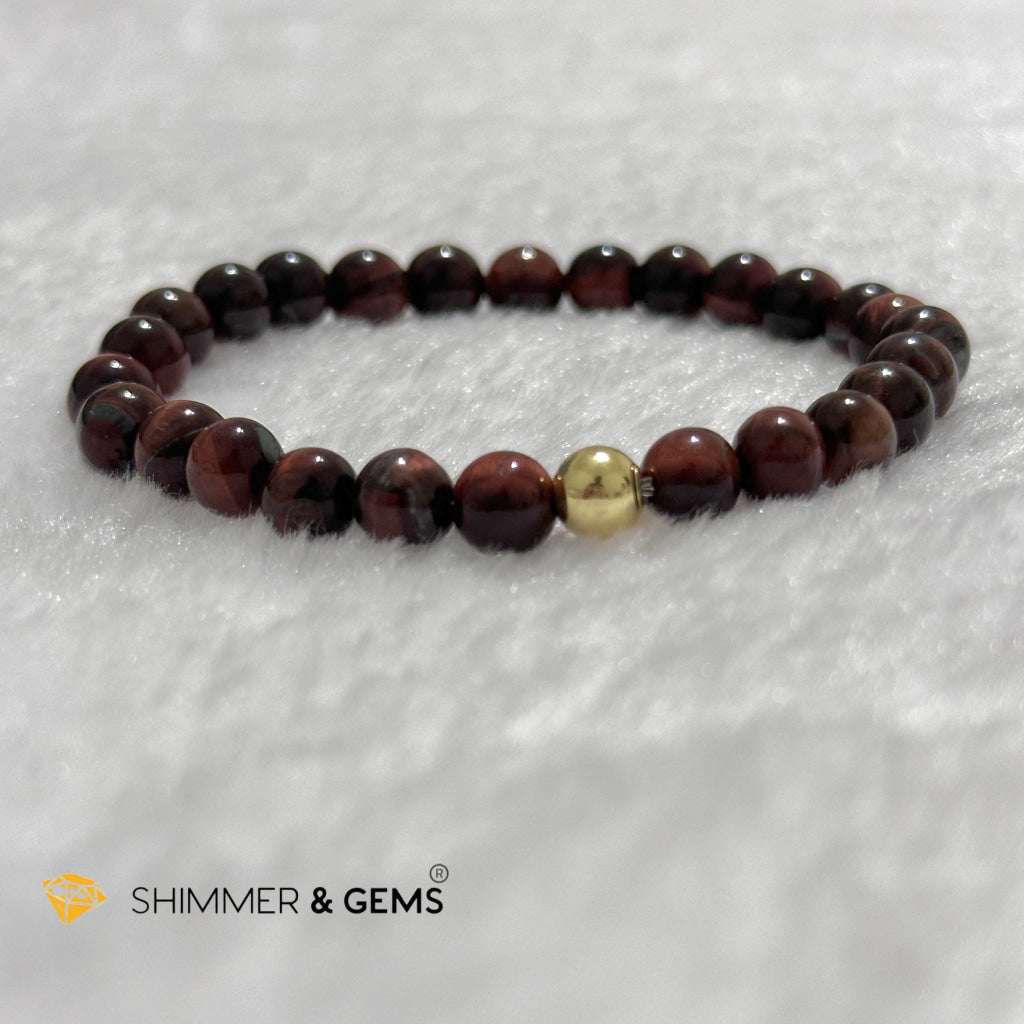 Red Tiger’s Eye 6mm Bracelet with 14k gold filled bead