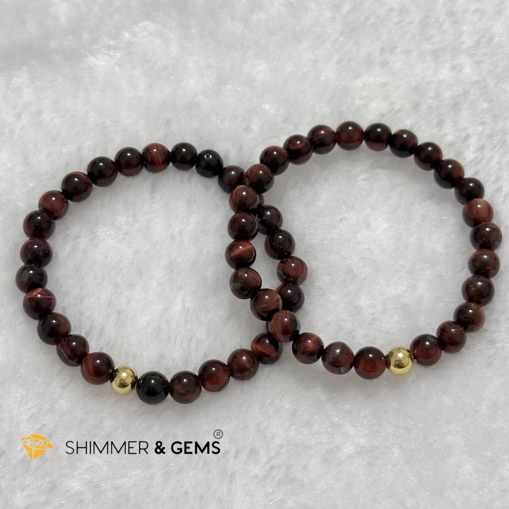 Red Tiger’s Eye 6mm Bracelet with 14k gold filled bead