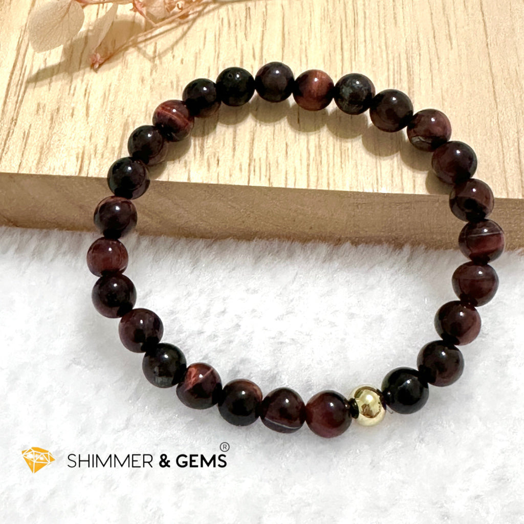 Red Tiger’s Eye 6mm Bracelet with 14k gold filled bead