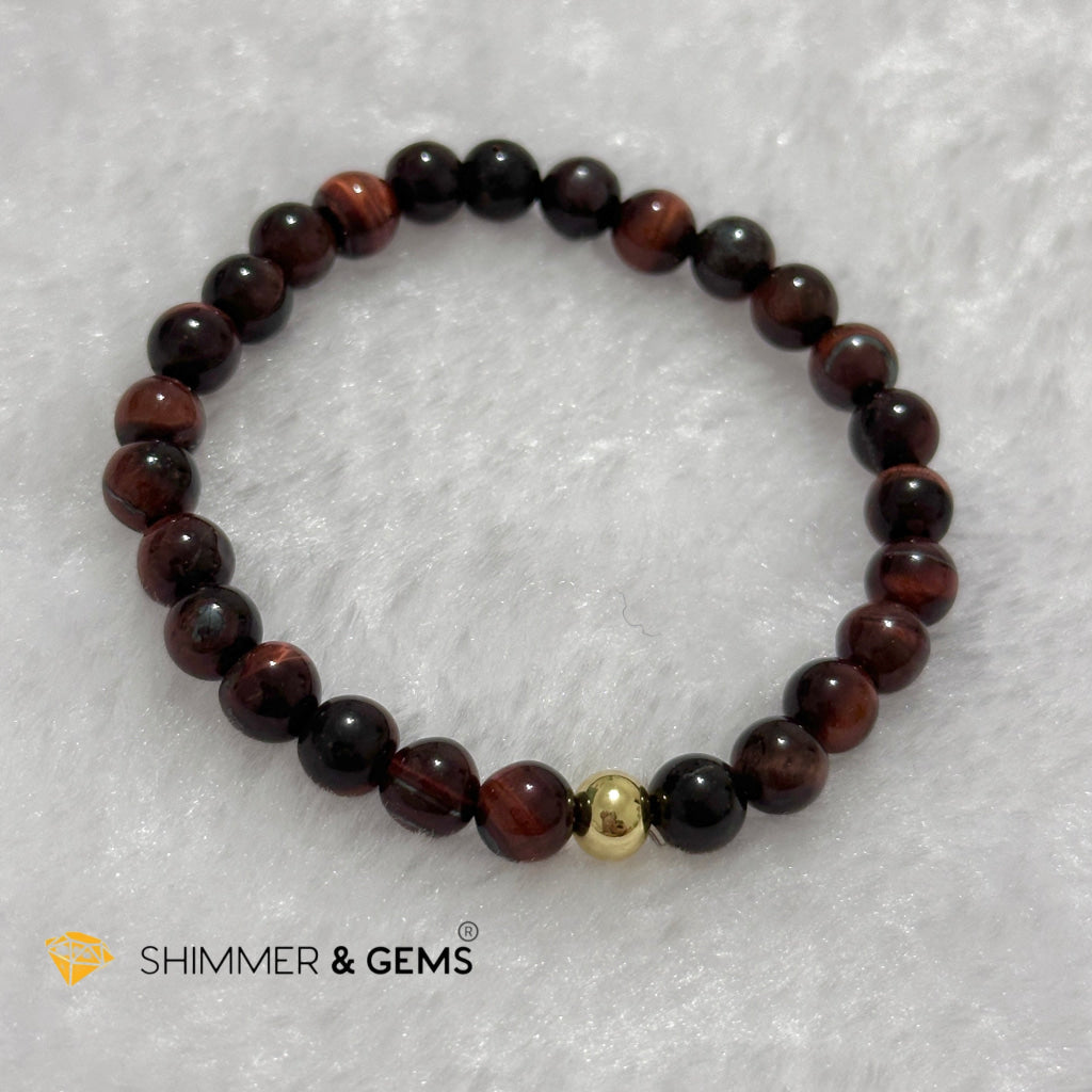 Red Tiger’s Eye 6mm Bracelet with 14k gold filled bead