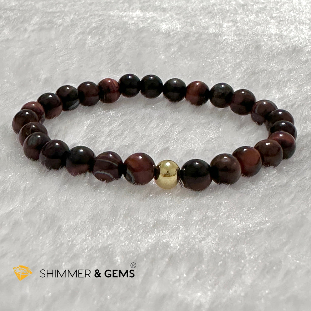 Red Tiger’s Eye 6mm Bracelet with 14k gold filled bead