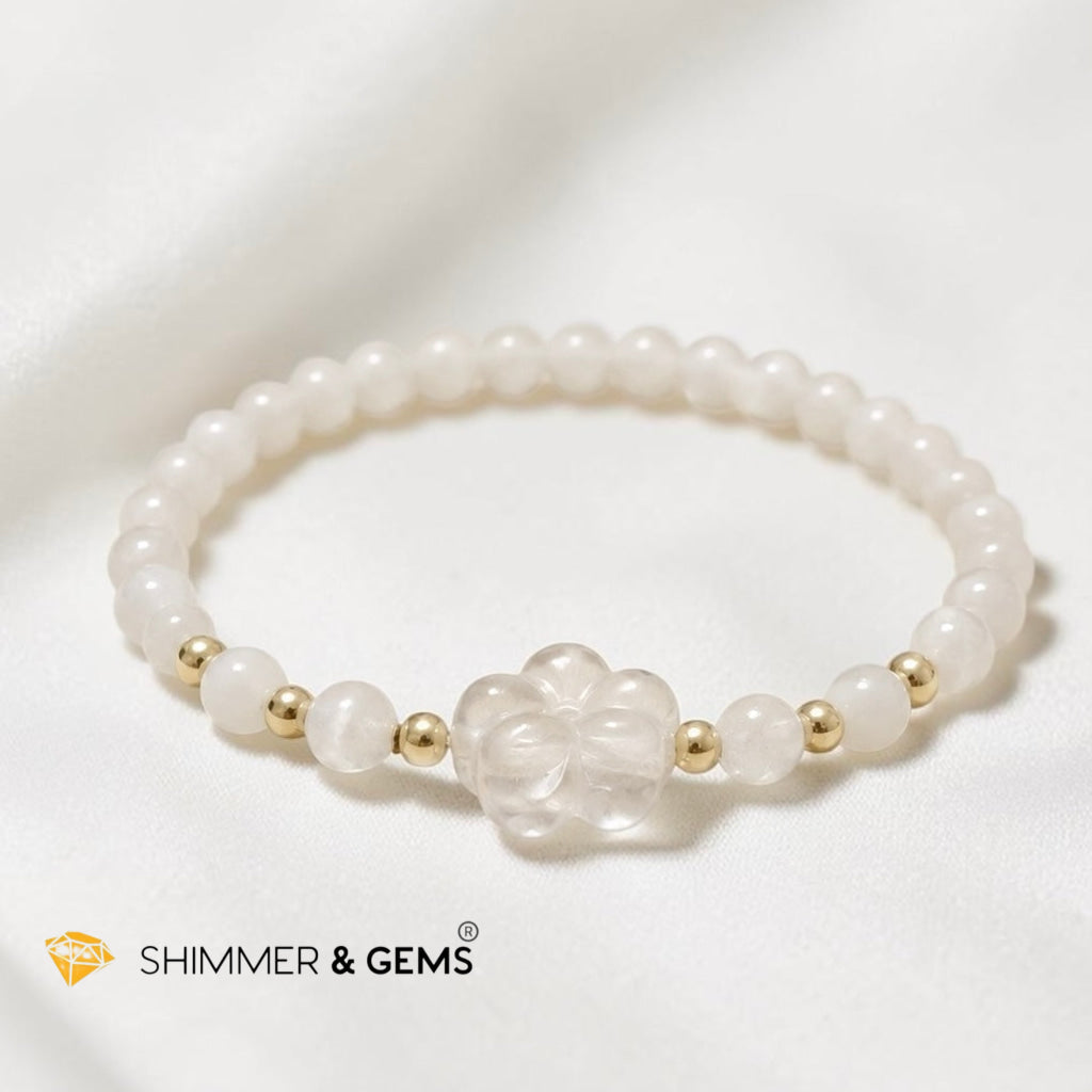 Refresh & Reset Your Vibes Moonstone with Clear Quartz Blossom Charm Bracelet (5mm)