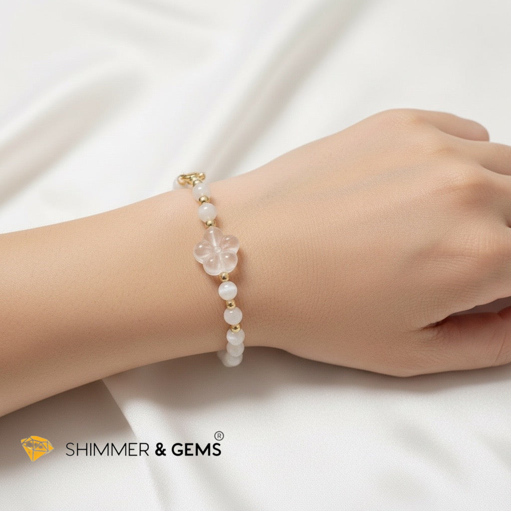 Refresh & Reset Your Vibes Moonstone with Clear Quartz Blossom Charm Bracelet (5mm)