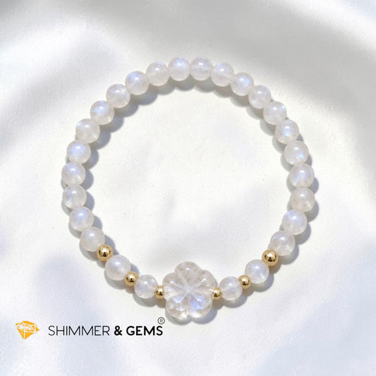 Refresh & Reset Your Vibes Moonstone with Clear Quartz Blossom Charm Bracelet (5mm)