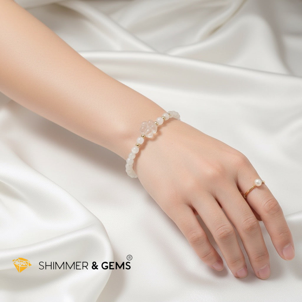 Refresh & Reset Your Vibes Moonstone with Clear Quartz Blossom Charm Bracelet (5mm)