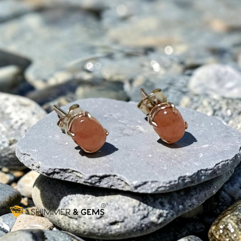 Rhodochrosite 6×8mm Oval 925 Silver Earrings
