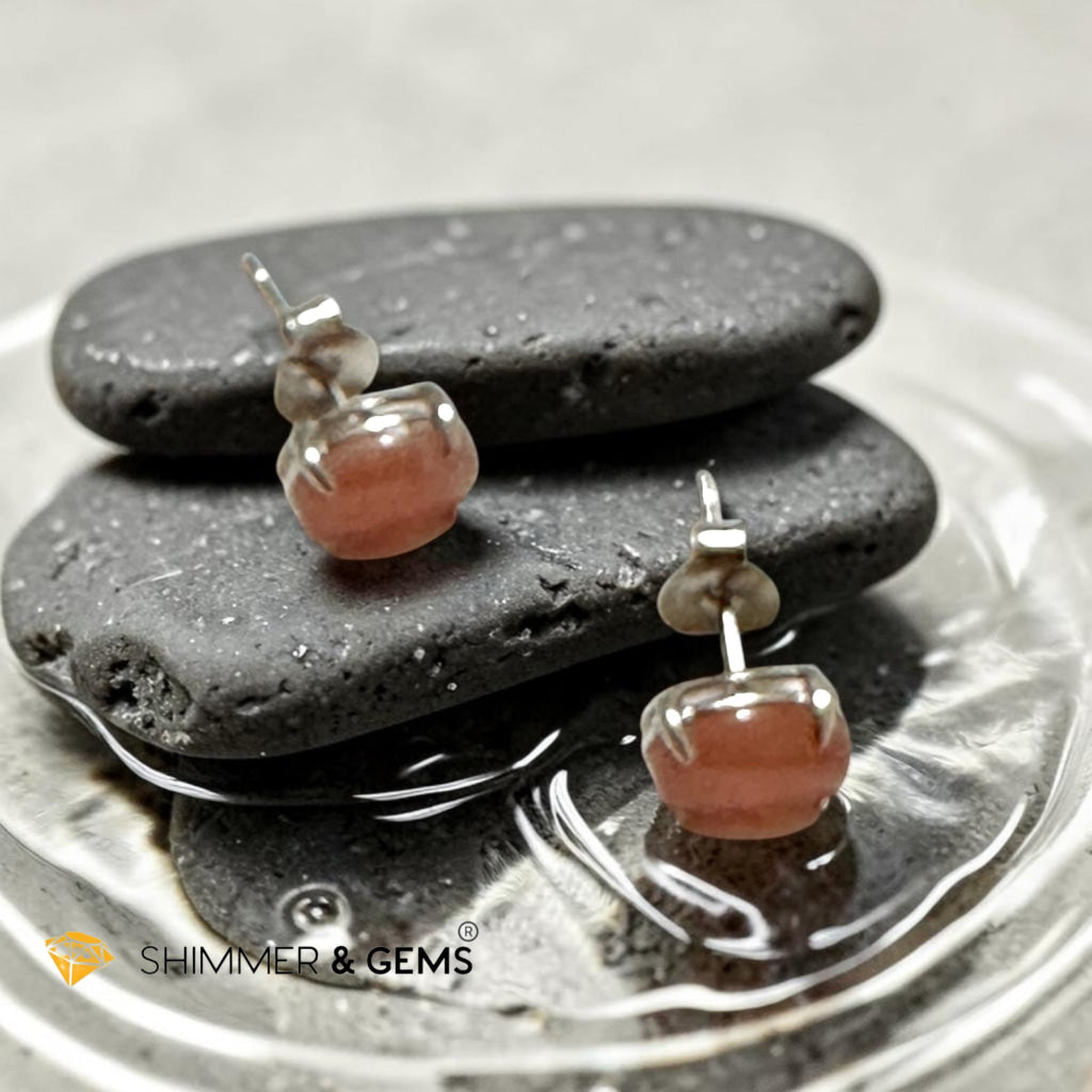 Rhodochrosite 6×8mm Oval 925 Silver Earrings