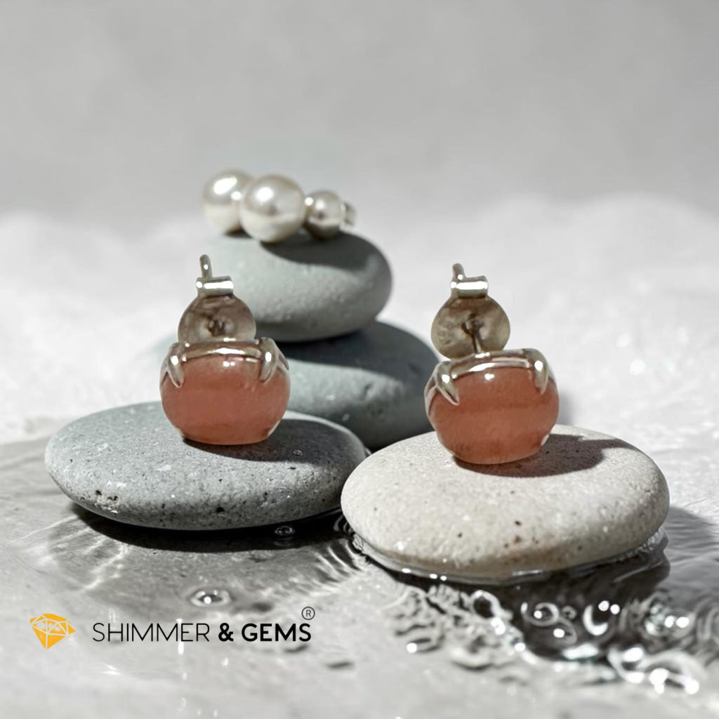 Rhodochrosite 6×8mm Oval 925 Silver Earrings