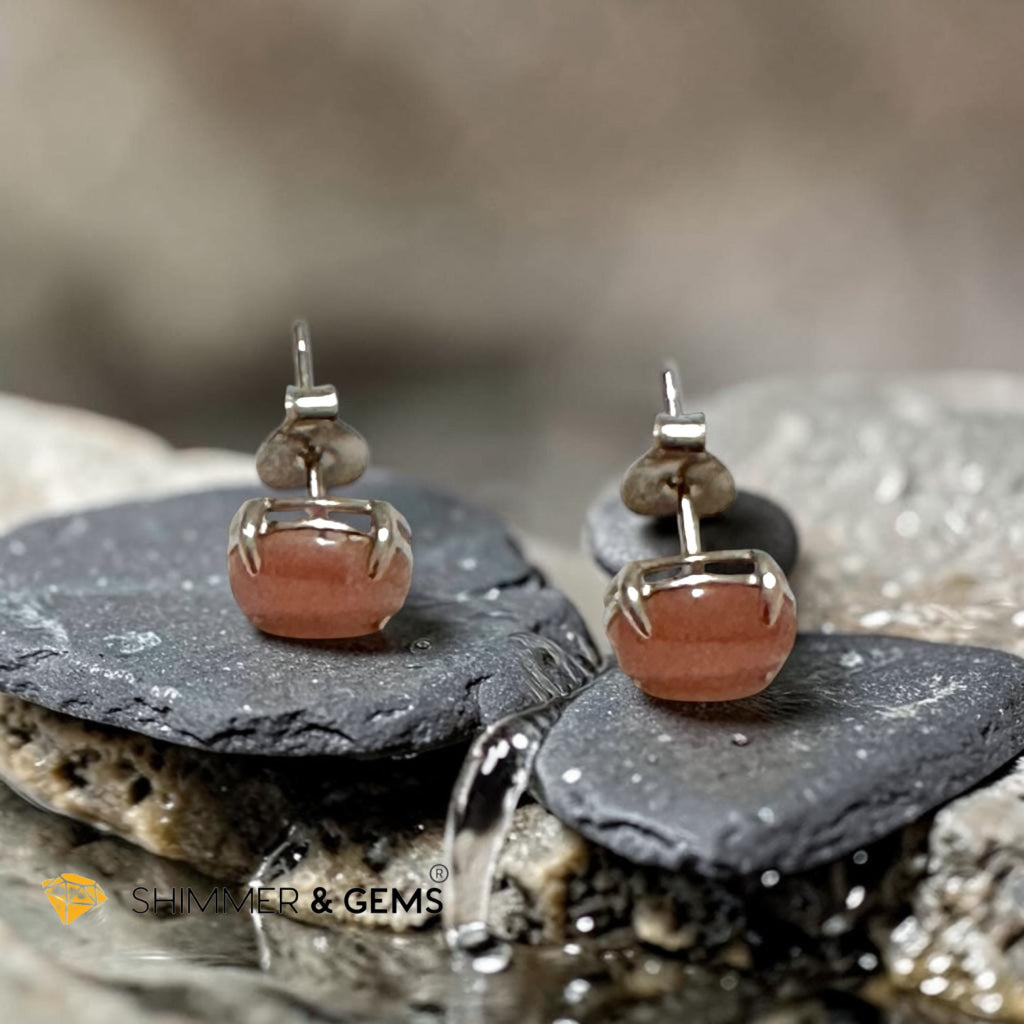 Rhodochrosite 6×8mm Oval 925 Silver Earrings