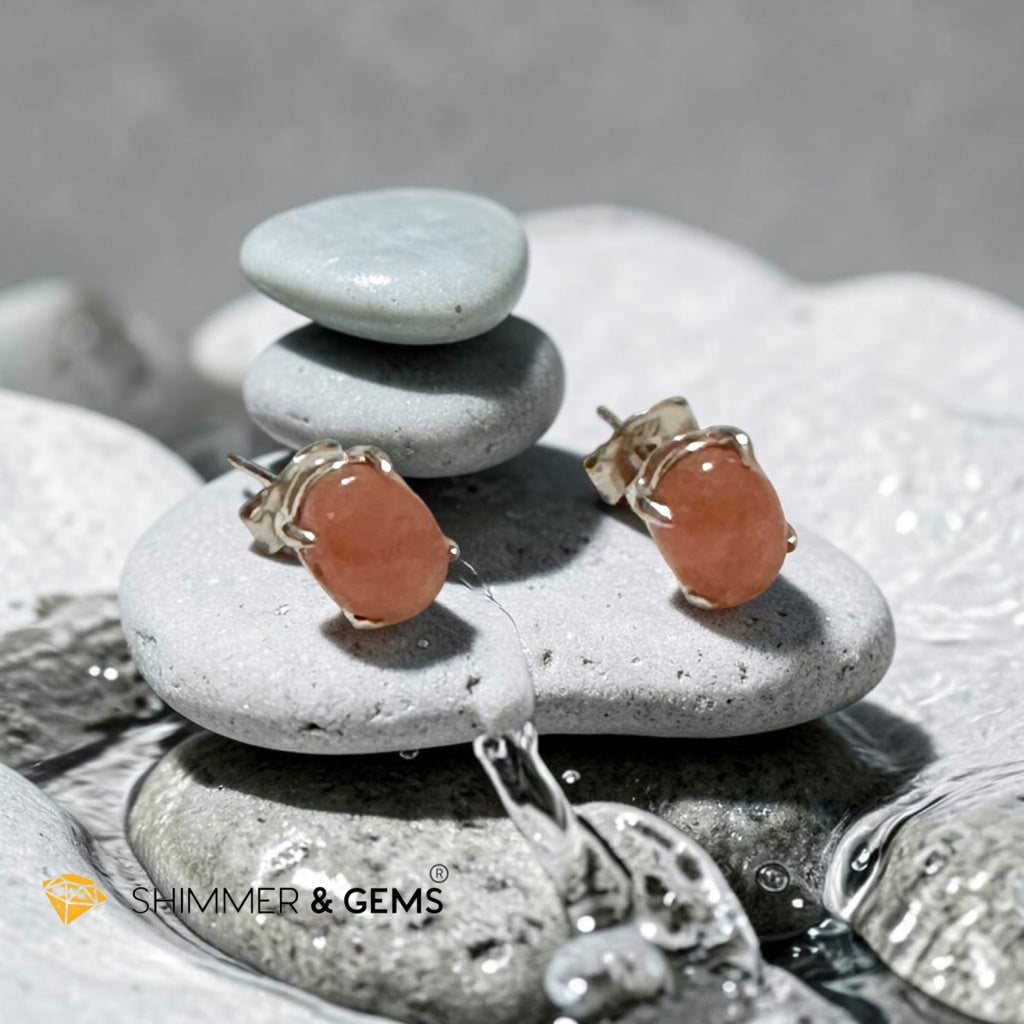 Rhodochrosite 6×8mm Oval 925 Silver Earrings
