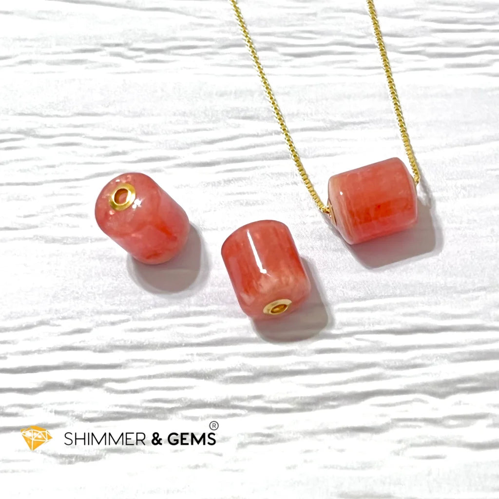 Rhodochrosite Barrel 18K Gold Pendant (12mm)