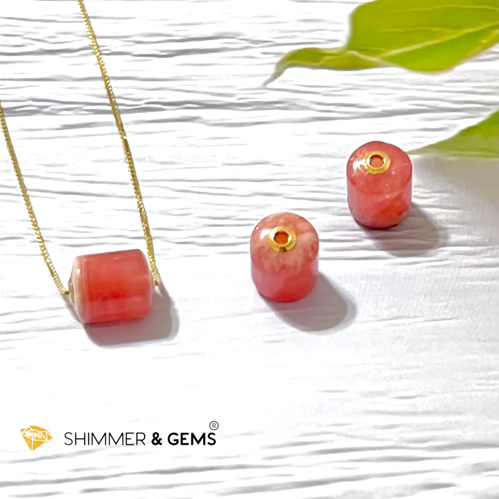 Rhodochrosite Barrel 18K Gold Pendant (12mm)