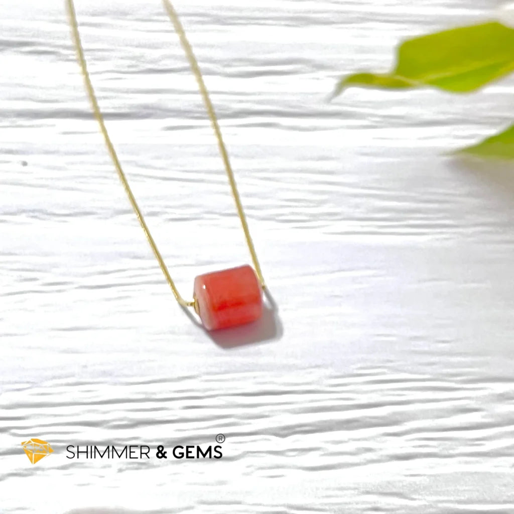 Rhodochrosite Barrel 18K Gold Pendant (12mm)