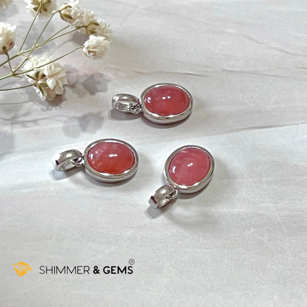 Rhodochrosite Oval 925 Silver Pendant