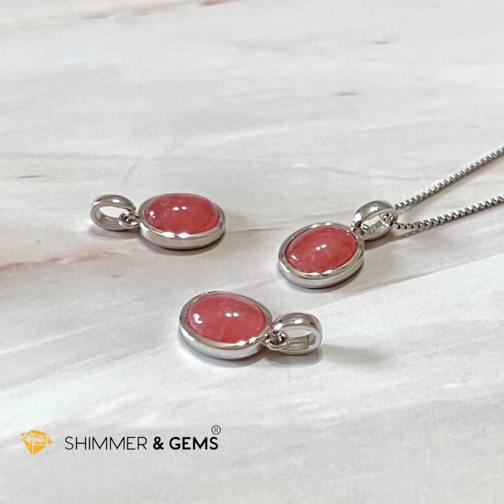 Rhodochrosite Oval 925 Silver Pendant