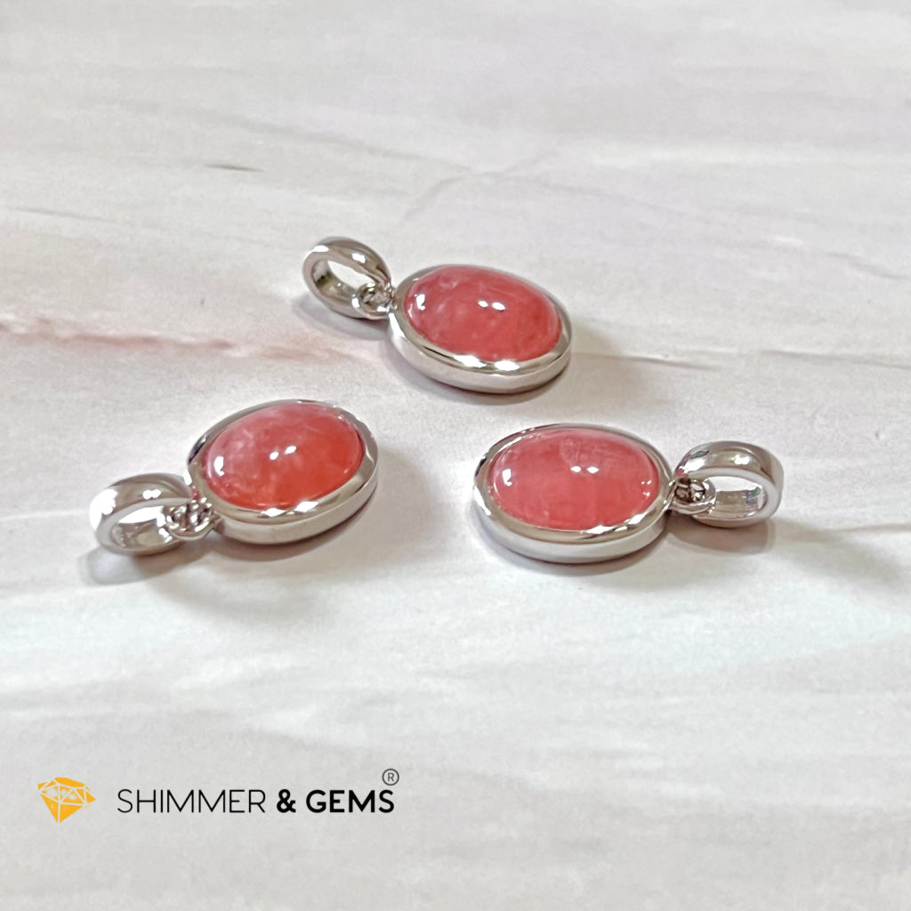 Rhodochrosite Oval 925 Silver Pendant