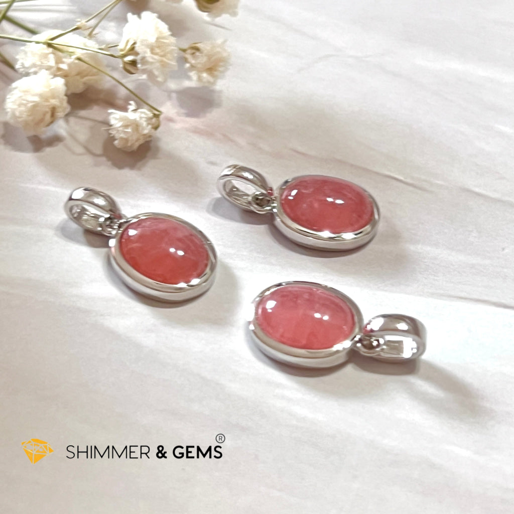 Rhodochrosite Oval 925 Silver Pendant