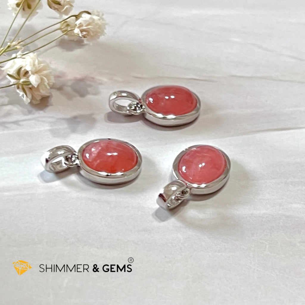 Rhodochrosite Oval 925 Silver Pendant