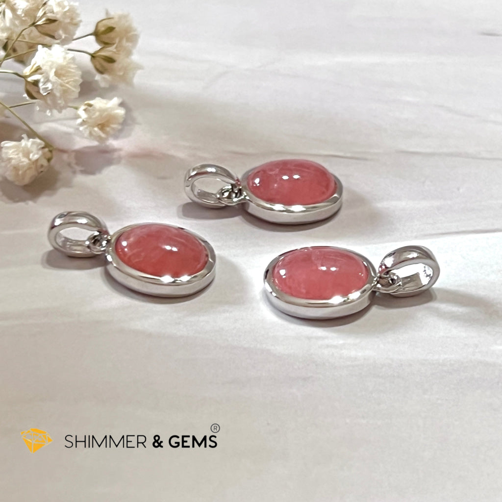 Rhodochrosite Oval 925 Silver Pendant