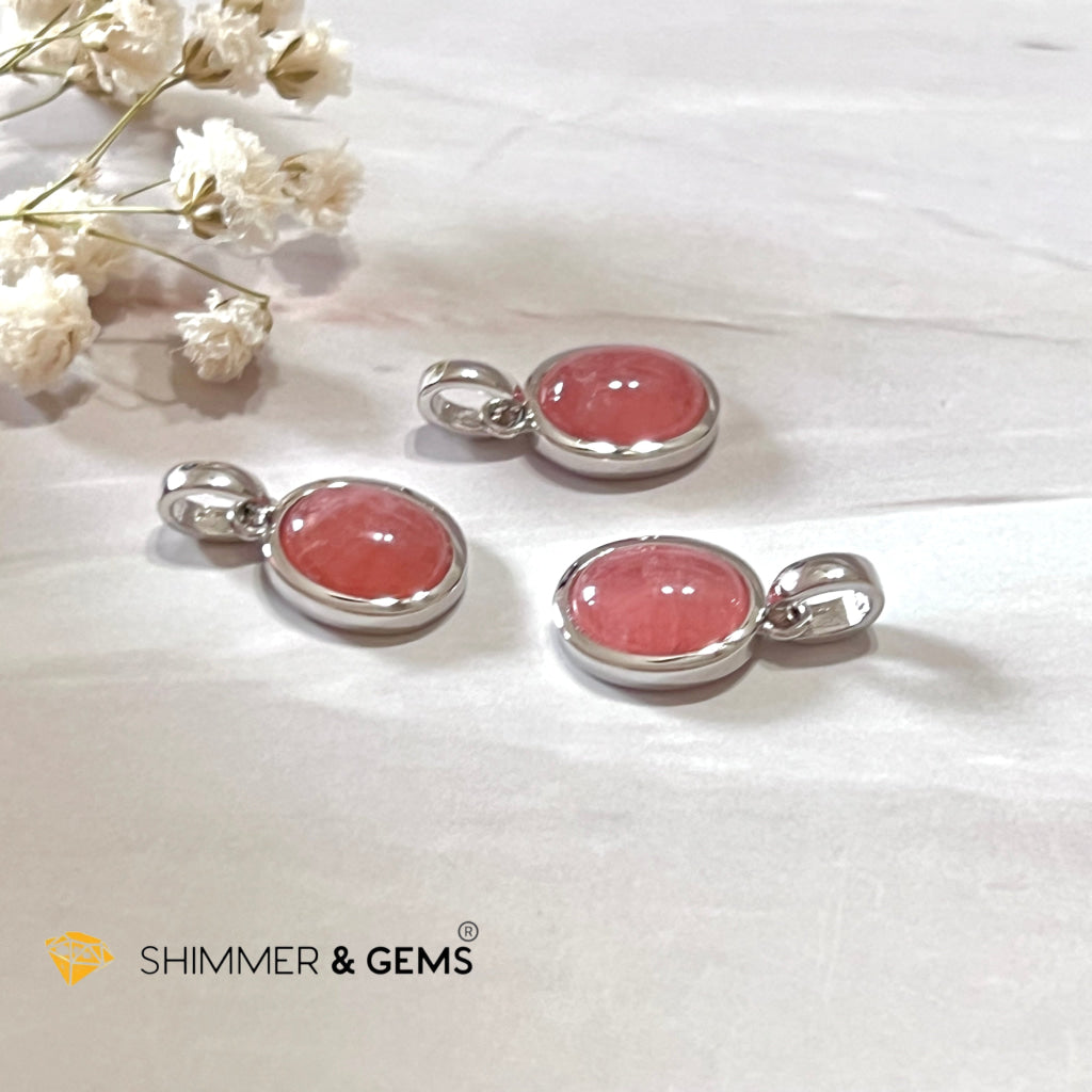 Rhodochrosite Oval 925 Silver Pendant