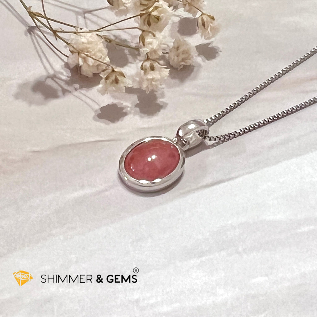 Rhodochrosite Oval 925 Silver Pendant