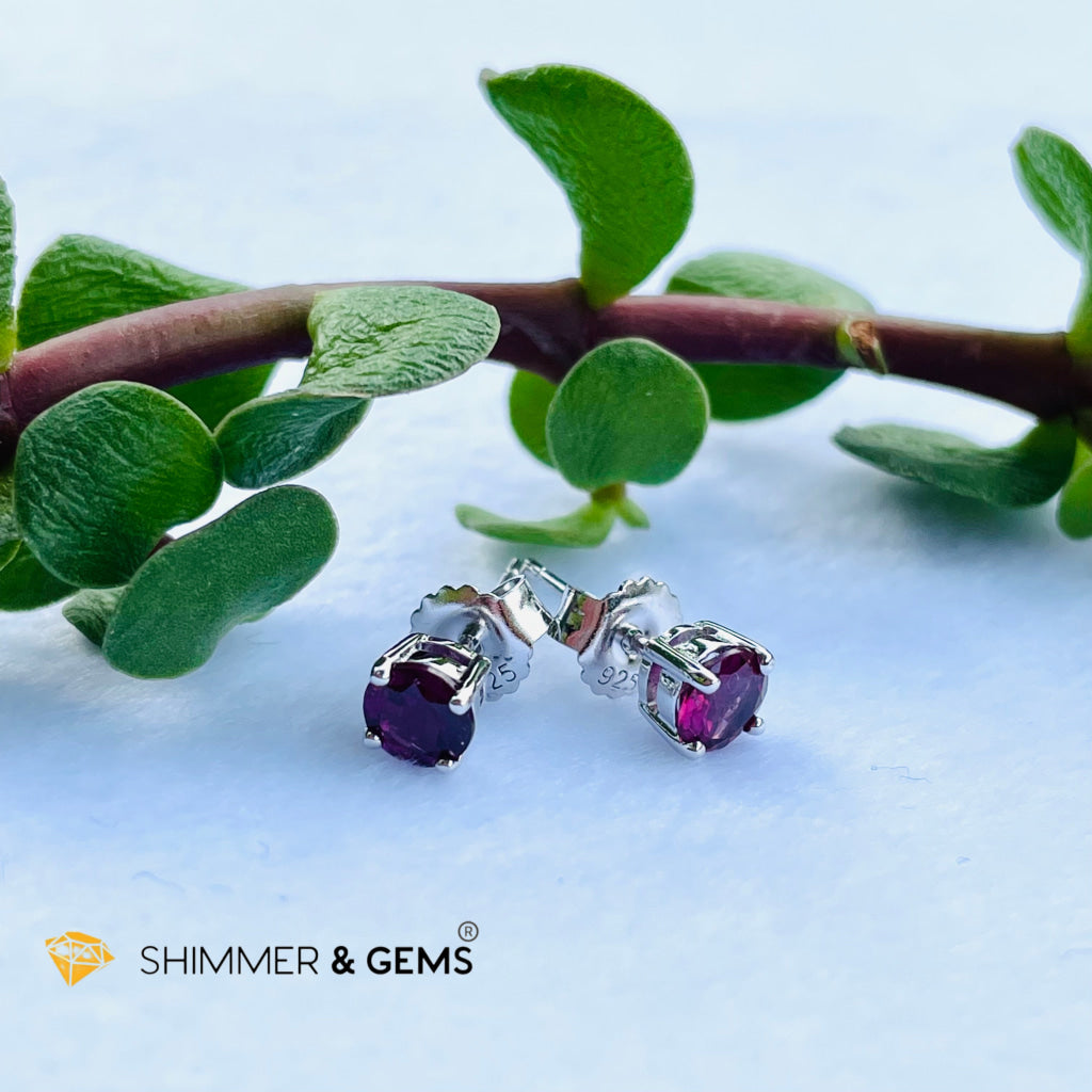 Rhodolite Garnet 5Mm Round Earrings