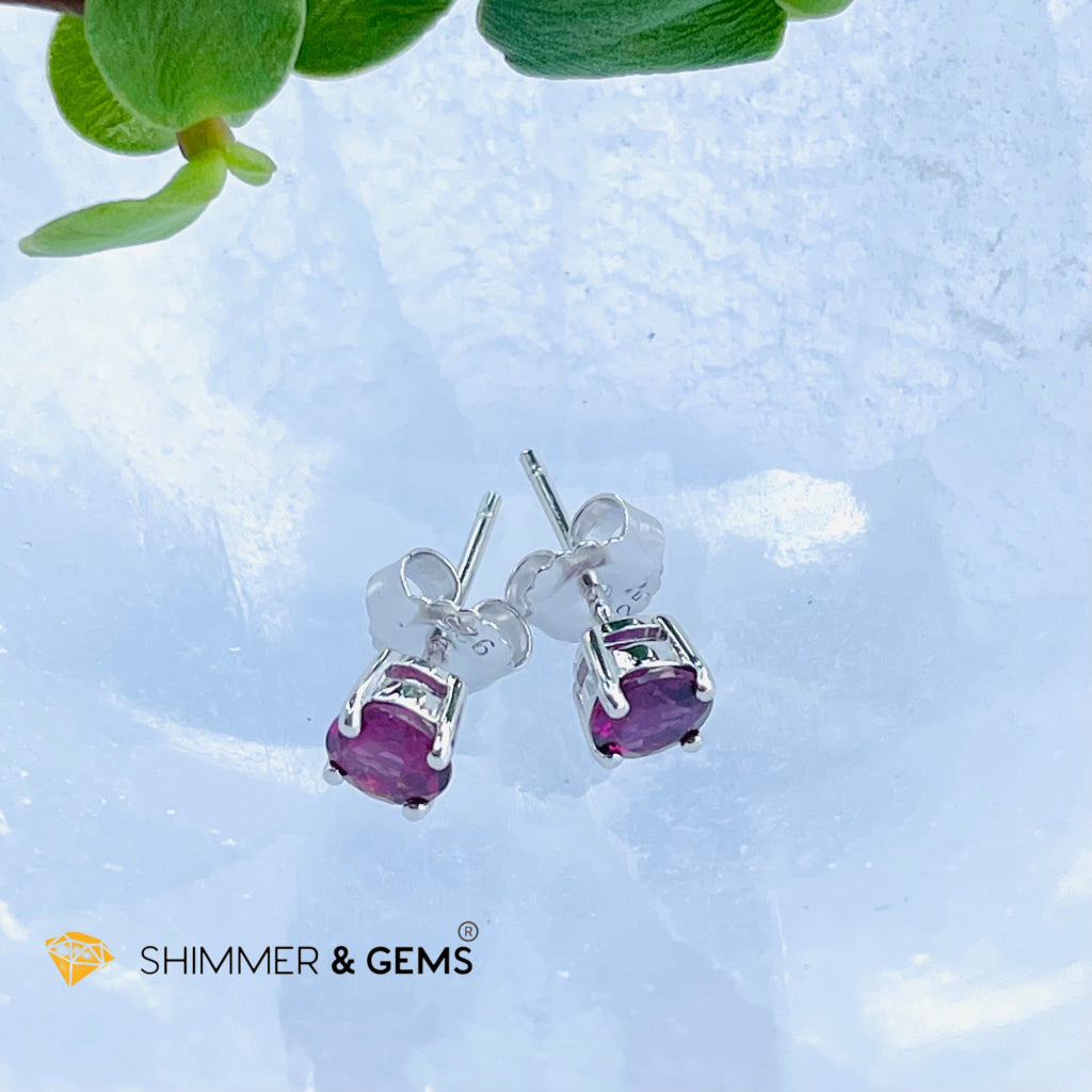 Rhodolite Garnet 5Mm Round Earrings