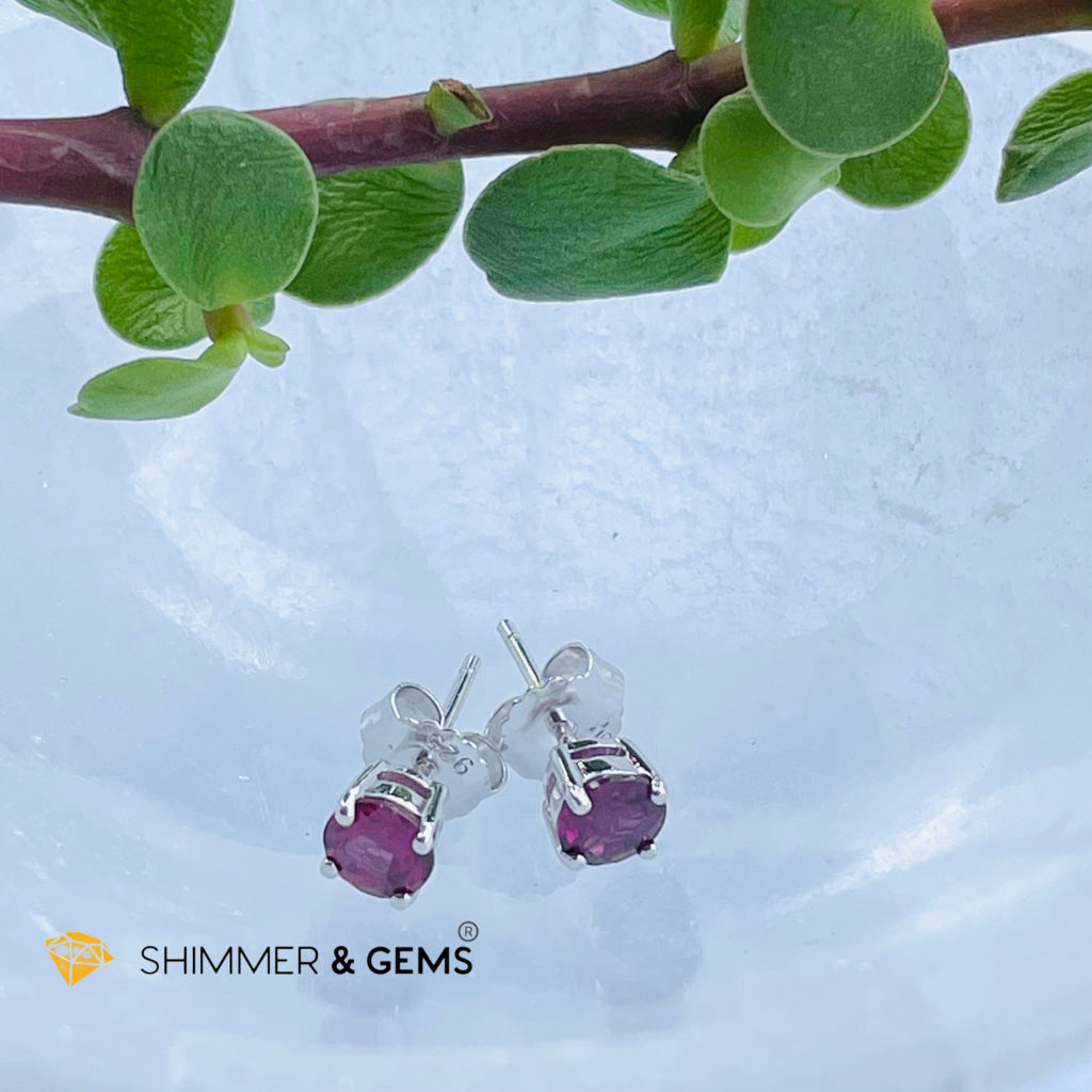 Rhodolite Garnet 5Mm Round Earrings