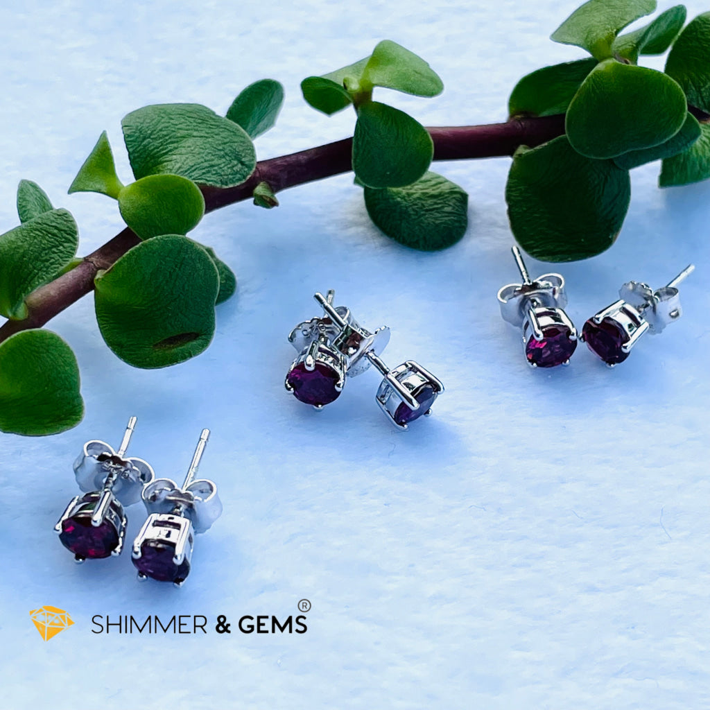 Rhodolite Garnet 5Mm Round Earrings