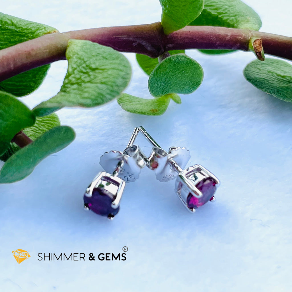 Rhodolite Garnet 5Mm Round Earrings