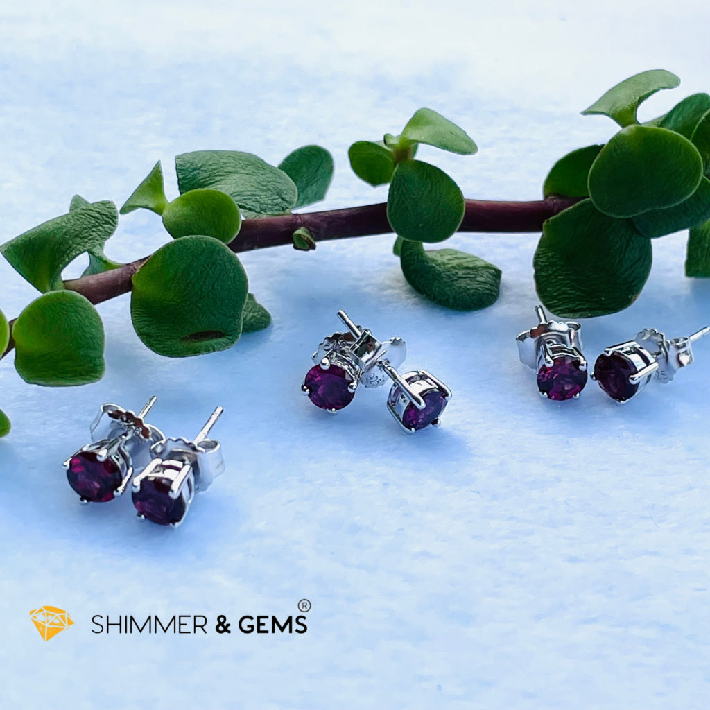 Rhodolite Garnet 5Mm Round Earrings