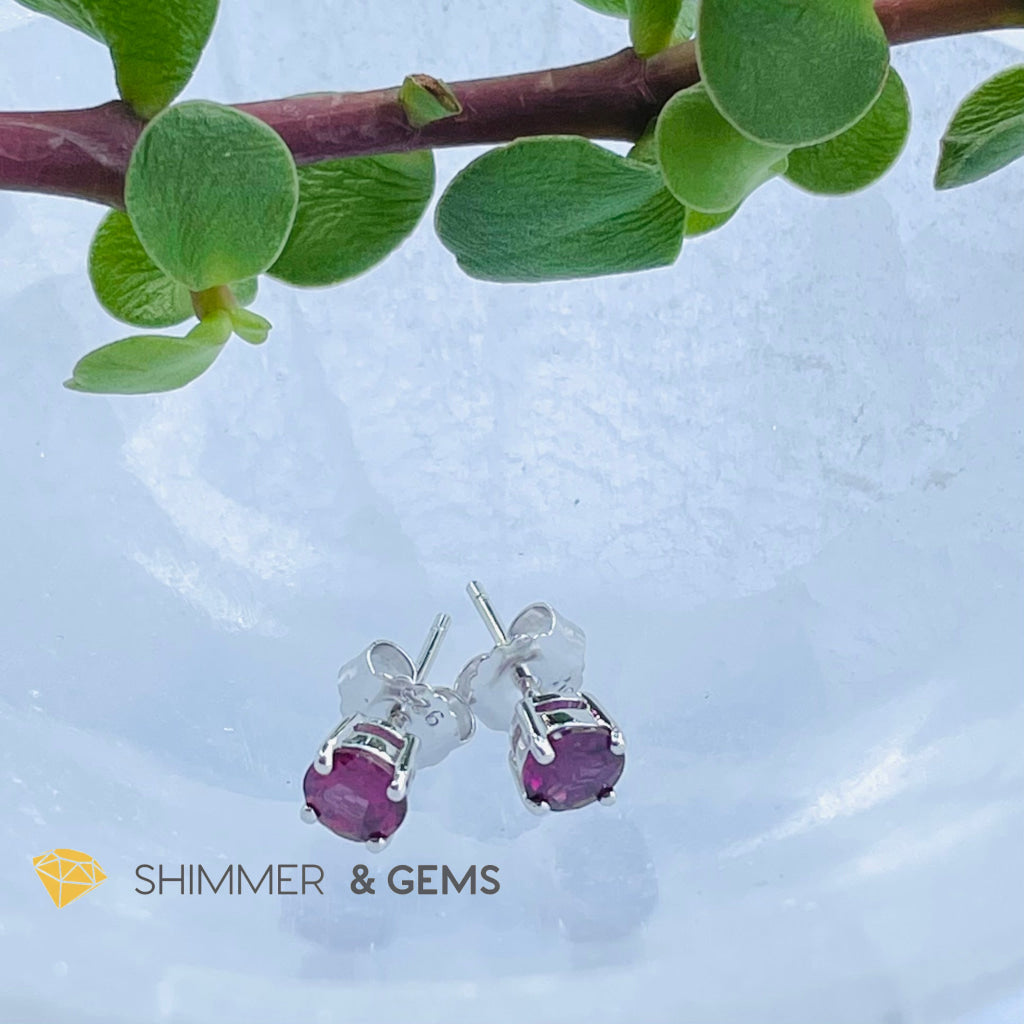 Rhodolite Garnet 5Mm Round Earrings