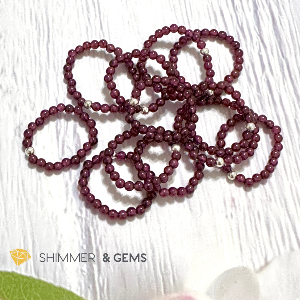 Root Chakra Garnet 3mm Beads Ring with 925 Silver