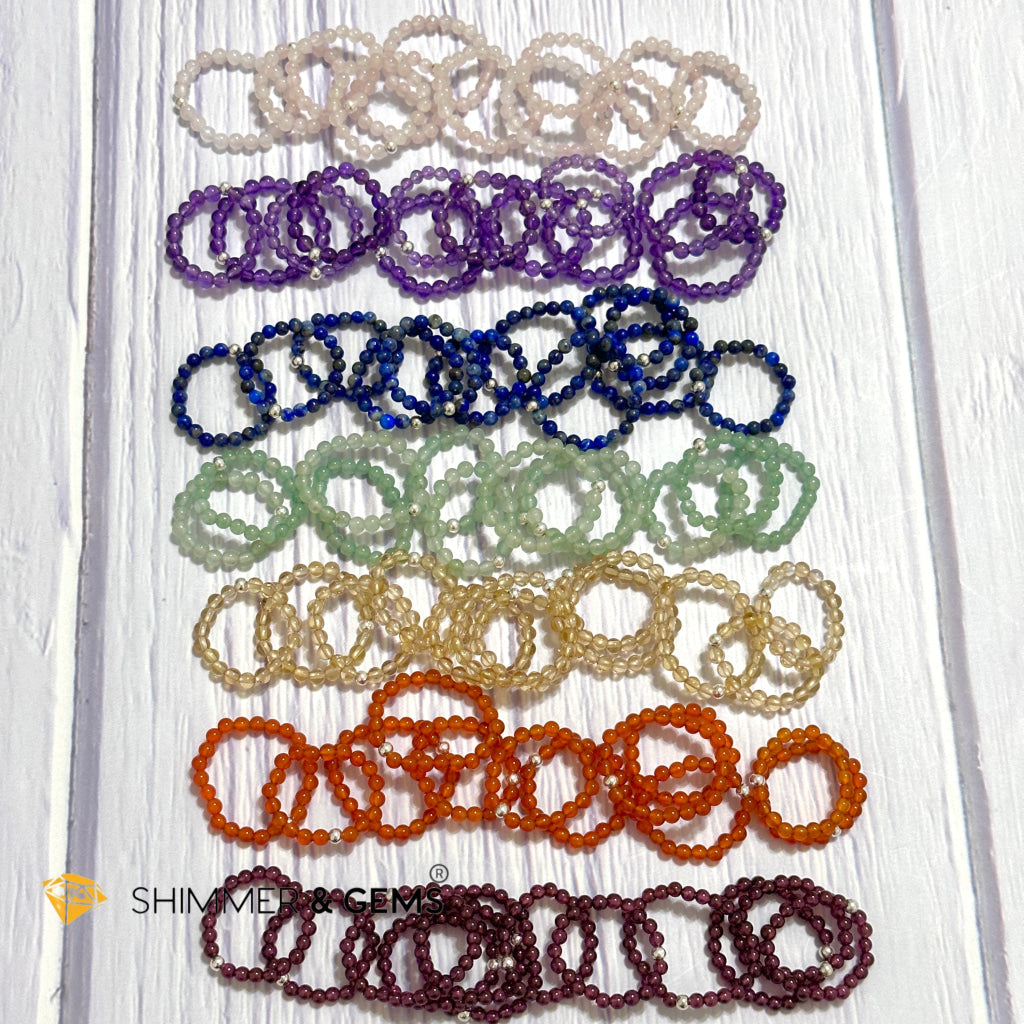 Root Chakra Garnet 3mm Beads Ring with 925 Silver