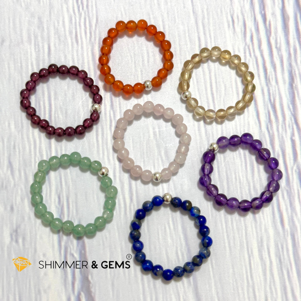 Root Chakra Garnet 3mm Beads Ring with 925 Silver