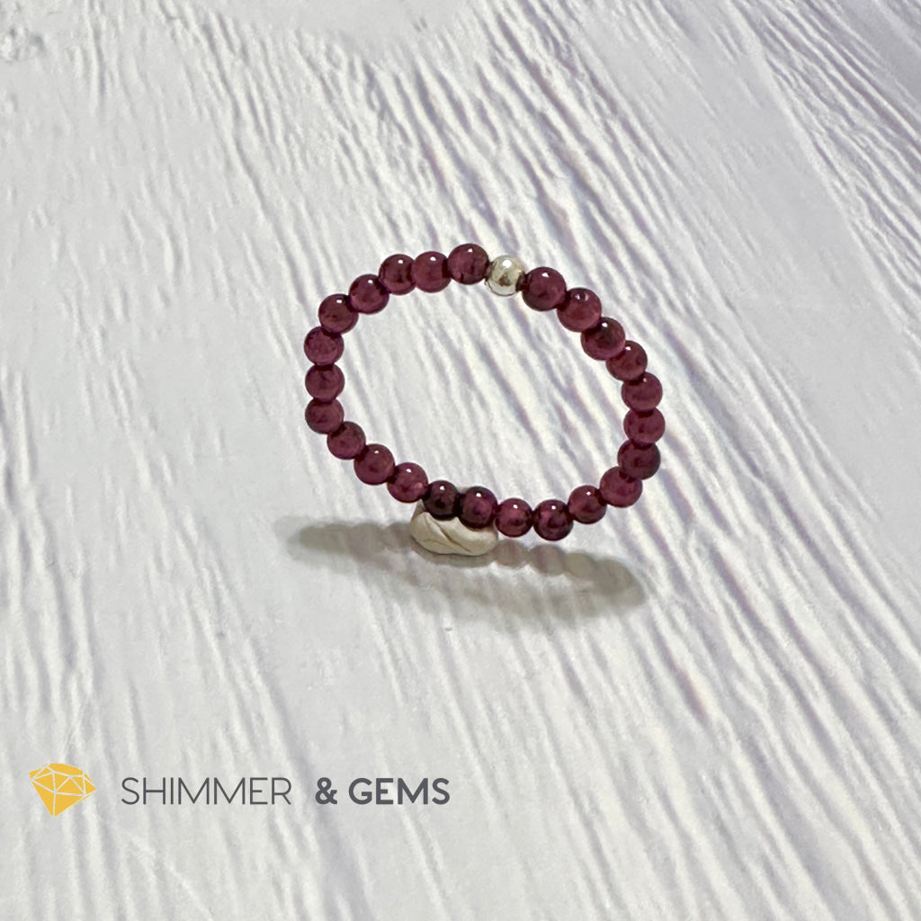 Root Chakra Garnet 3mm Beads Ring with 925 Silver